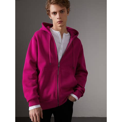 burberry cotton jersey zip-front hooded top